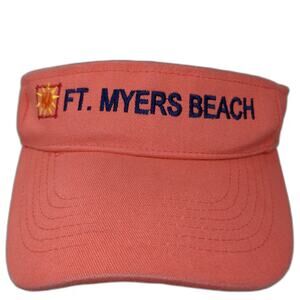 Shade Shack Visor Pink OSFM Ft. Myers Beach Florida Sun Graphic Navy Blue Hat